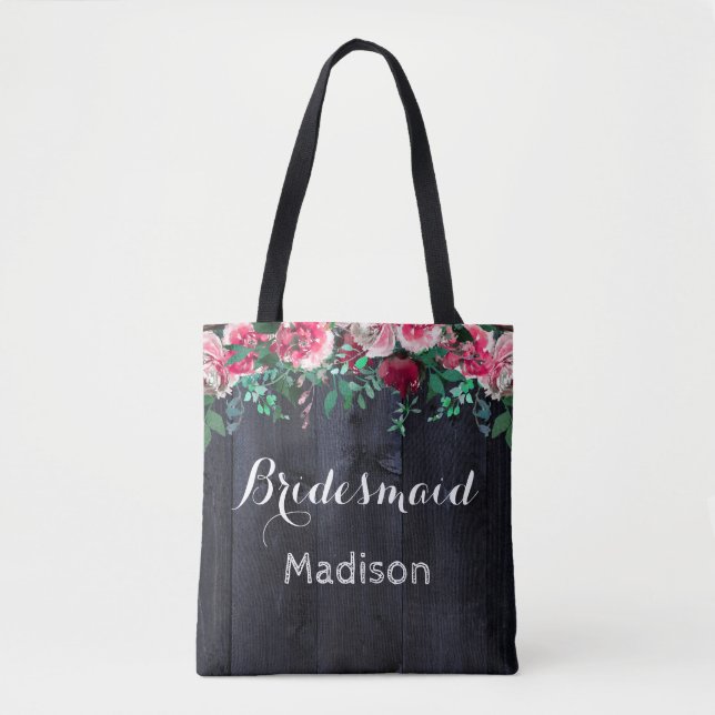Tote Bag Vin Blush & Marine Bois Bourgogne Mariage Monogram (Devant)