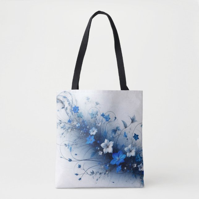 Tote Bag Vin floral bleu et blanc (Devant)