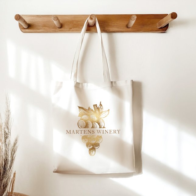 Tote Bag vinerie vin entreprise or raisins monogramme (Créateur téléchargé)