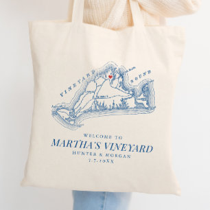 Tote Bag Vineyard Haven MA Faveur de Mariage Bleu Marine Bi