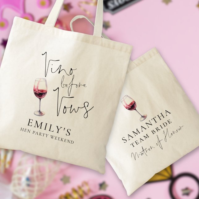 Tote Bag Vino Avant Vows Matron d'Honneur Hen Party (Front and back view)