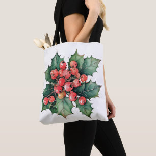 Tote Bag Vintage aquarelle sainte baies feuilles
