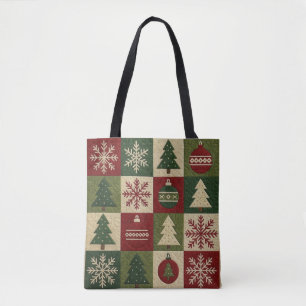 Tote Bag Vintage, aspect patchwork piqué pour un Noël rusti