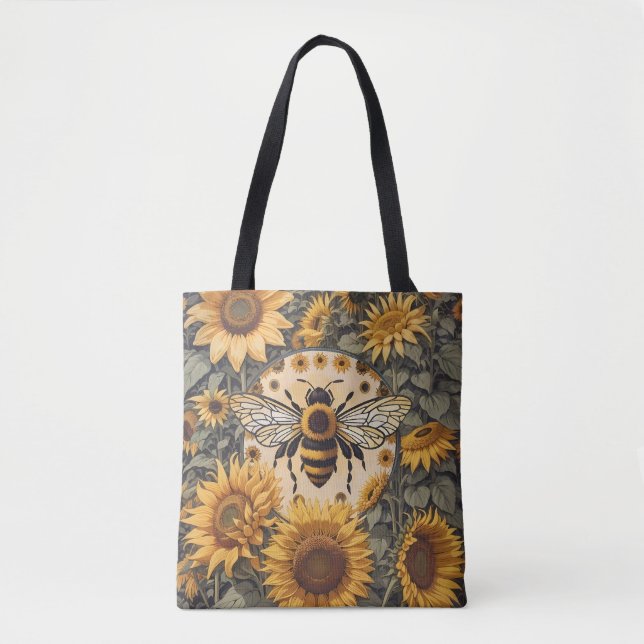Tote Bag Vintage Bee and Sunflowers  (Devant)