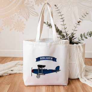 Tote Bag Vintage Blue Avion Rétro Enfants