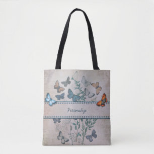 Tote Bag Vintage Blue Butterfly Motif personnalisé