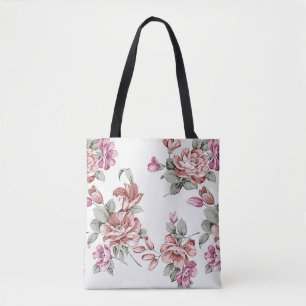 Tote Bag Vintage Chic  Fleurs Féminines Érodées