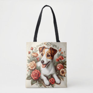 Tote Bag Vintage Cute Jack Russell Terrier Floral