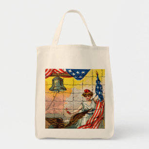 Tote Bag Vintage dame, aigle, drapeau et liberté Bell Mosia