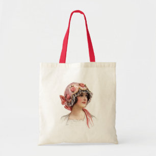 Tote Bag Vintage dame en soie Bonnet à fleurs