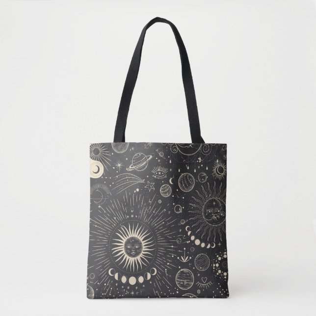 Tote Bag Vintage ensemble d'illustrations des phases de lun (Devant)