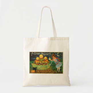 Tote Bag Vintage fille d'Halloween avec Citrouilles
