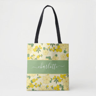 Tote Bag Vintage Floral Vert Jaune Botanique