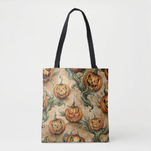 Tote Bag Vintage Halloween Jack-O-Lantern Vine Motif