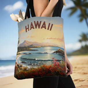 Tote Bag Vintage Hawaii Beach Tropical Paradise Peinture