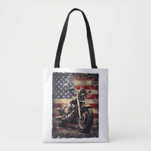 Tote Bag Vintage Motorcycle USA Drapeau Retro Biker América