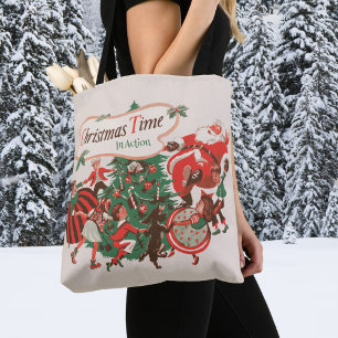 Tote Bag Vintage Noël Père Noël et enfants dansants