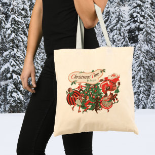 Tote Bag Vintage Noël Père Noël et enfants dansants