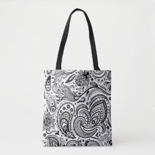 Tote Bag Vintage noir Paisley Motif