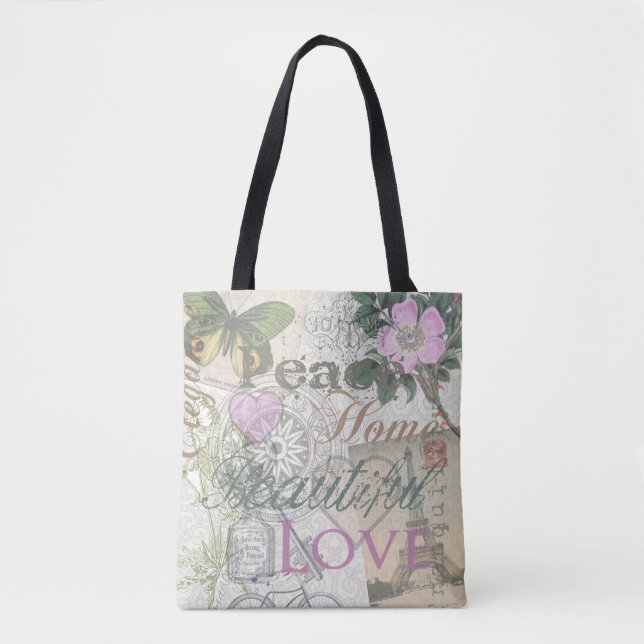 Tote Bag Vintage Peace Home Belle Amour (Devant)