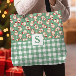 Tote Bag Vintage Père Noël Green En vichy Monogramme Noël