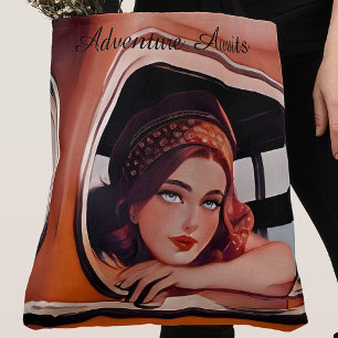 Tote Bag Vintage Red Watercolor Road Trier Voyage Fourre-to