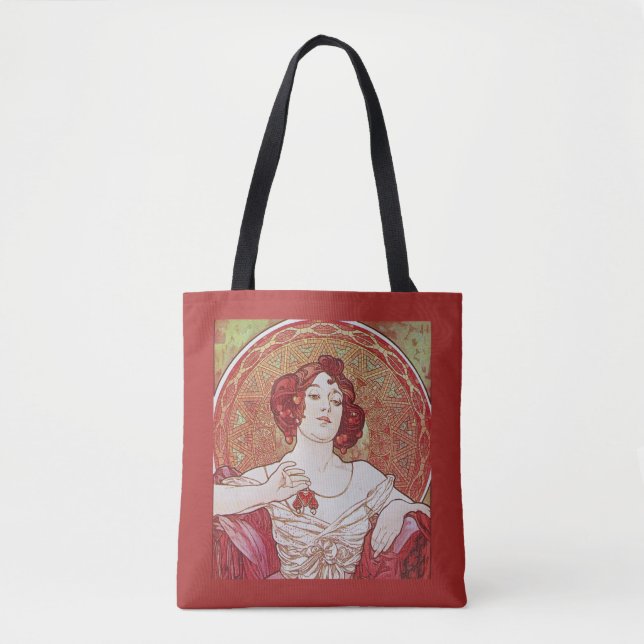 Tote Bag Vintage Rouge Art Nouveau Alphonse Mucha Ruby Lady (Devant)