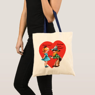 Tote Bag Vintage Saint Valentin, Fille avec Cowboy