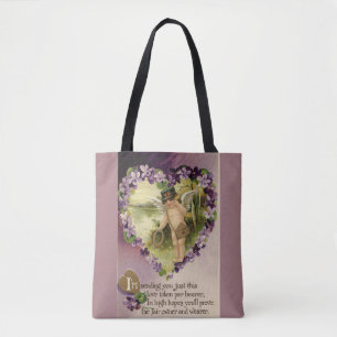 Tote Bag Vintage Valentine Cherub et Violettes