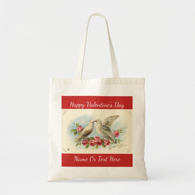 Tote Bag Vintage Valentine Doves (Devant)