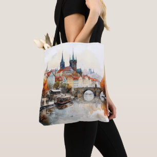 Tote Bag Vintage ville historique numérique Prague.