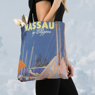 Tote Bag Vintage voyage, Port de Nassau, Floride, Bateaux à