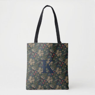 Tote Bag Vintage William Morris Marine Bleu Rouge Chrysanth