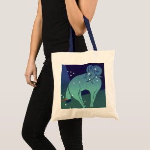 Tote Bag Vintage Zodiac, Astrology Aries Ram Constellation