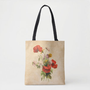 Tote Bag Vintages Ropies rouges Fleurs sauvages Beige