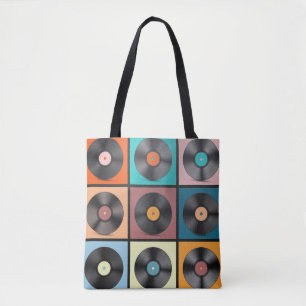 Tote Bag Vinyl records : retro LP set.