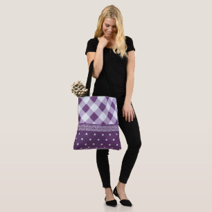 Tote Bag Violet blanc À damiers Polka Dot Floral Damask Art