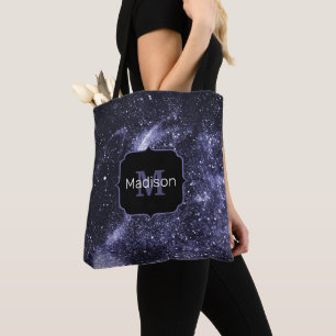 Tote Bag Violet violet peri noir galaxie abstraite Monogram