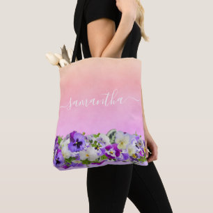 Tote Bag Violet violet rose rose rose rose floraux nom