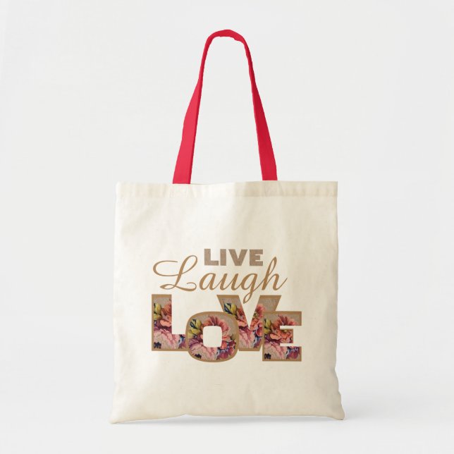 Tote Bag Vis, Rire, Aimer Lettres Florales Rustiques (Devant)
