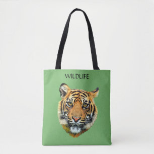 Tote Bag Visage animal sauvage de tigres sur vert