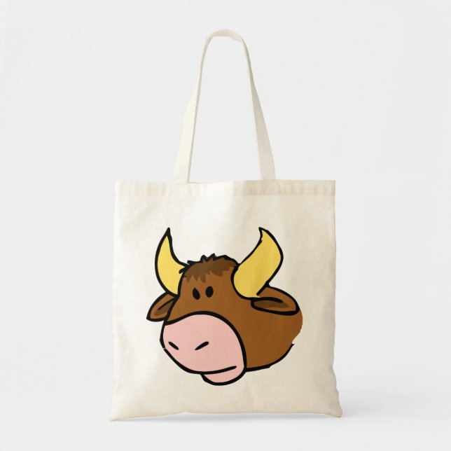 Tote Bag Visage Brown de taureau de bande dessinée (Devant)