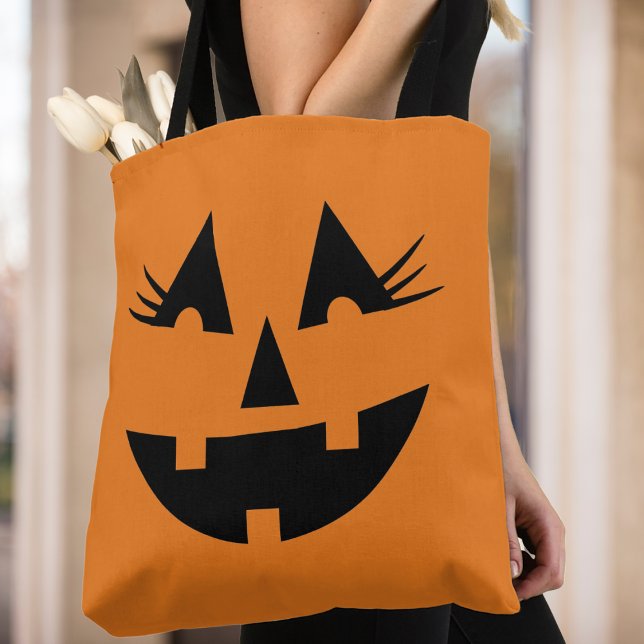 Tote Bag Visage Citrouille Halloween Girly Jack-O-Lantern (Halloween Girly Jack-O-Lantern Pumpkin Face Tote Bag)