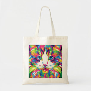Tote Bag Visage de Chat Design Géométrique Prismatique-3245