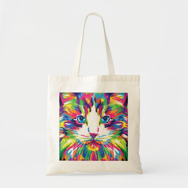 Tote Bag Visage de Chat Design Géométrique Prismatique-3245 (Devant)