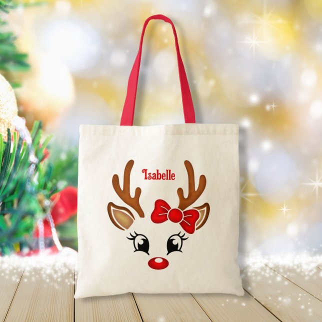 Tote Bag Visage de la fille mignonne Reindeer avec nom (Créateur téléchargé)