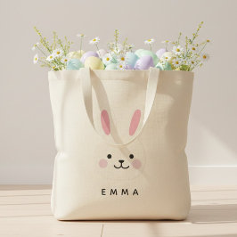Tote Bag Visage de Lapin de Pâques Personnalisé avec Nom