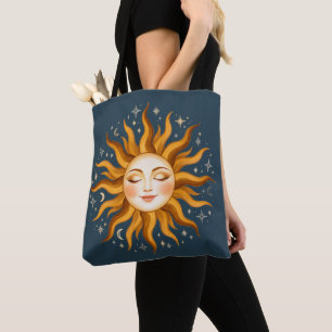 Tote Bag Visage de Soleil Céleste Art Bohème Vintage