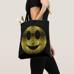 Tote Bag Visage de sourire scintillant Jaune or scintille s