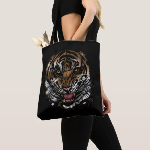 Tote Bag Visage de Tigre Férocé Art Bold Prédateur de la Ju